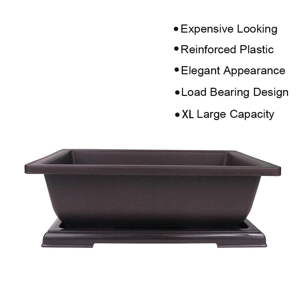 MUZHI 3PCS Large Rectangular Bonsai Tree Pots Planters with Tray 10"