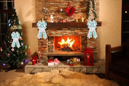 Hying Large Christmas Bows for Wreath, Christmas Wreath Bow Blue Natural Burlap Bow Xmas Snowflake Tree Bows Ornaments for Front Door New Year Christmas Party Decoration Supplies