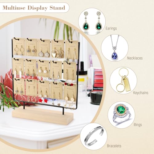 Earring Display Stands for Selling, 3 Tier 15 Hooks Wood Jewelry Organizer Rack for Earrings, Necklaces, Rings, Bracelets, Keychains - Compact for Countertop, Boutique, Trade Shows (Black)