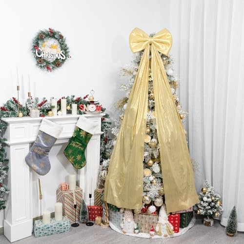 Hismir Christmas Tree Topper Bow，67x16in Extra Large Room Decor Ribbon Bow