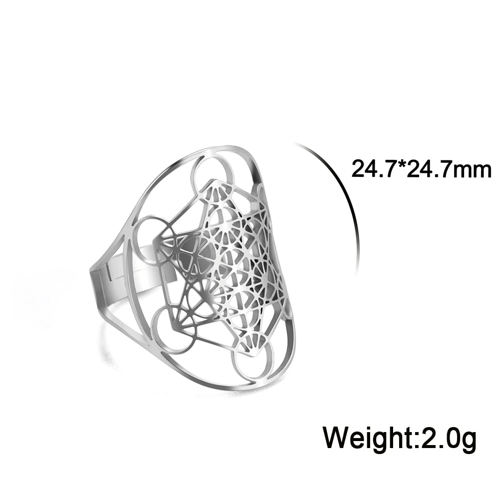 Amaxer Metatron's Cube Ring Archangel Metatron Protection Statement Hollowed Out Womens Stainless Steel Open Band Ring Jewelry