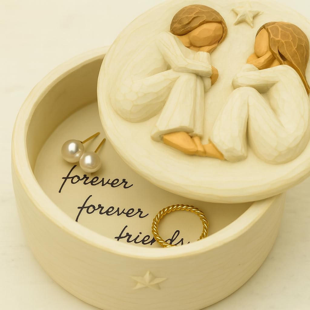 GoGnome Forever Friends Resin Keepsake Box – Hand-Painted Friendship Gift Box with Two Angel Figures, 3” x 2”H – Sentimental Gift for Women, Best Friends, Birthday, or Sympathy (Friendship)