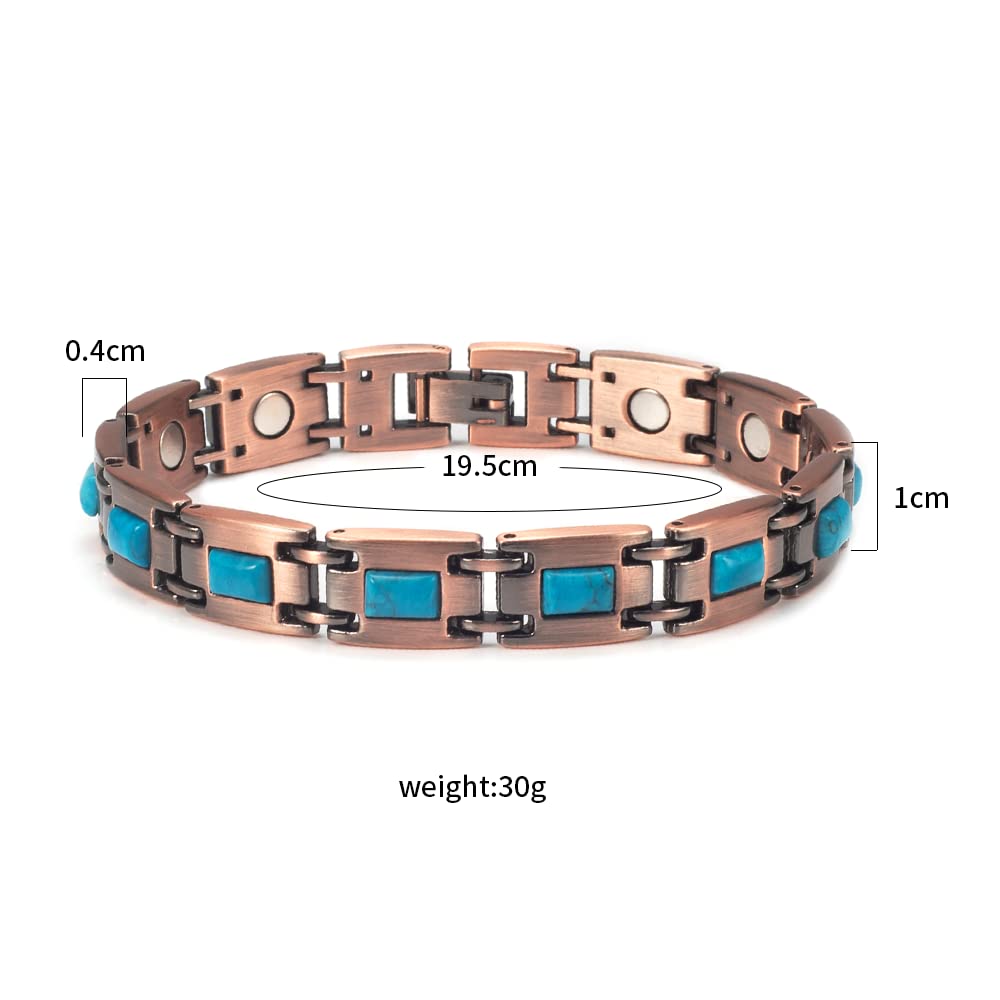 EnerCoppeX Copper Magnetic Bracelet for Women - Turquoize Detox Jewelry with 3500 Gauss Magnet (G)