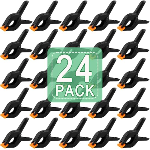 24 PCS 3.5" Heavy Duty Plastic Spring Clamps, Black Spring Clips for Backdrops, Craft Projects, Woodworking, Photography and Display Stands - size: 3.5in-24P