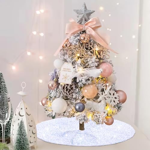 Mini Tree Skirt 24 Inches White Iridescent Sequin Embroidery Velvet Tree Skirts for Home Party Christmas Tree Decorations