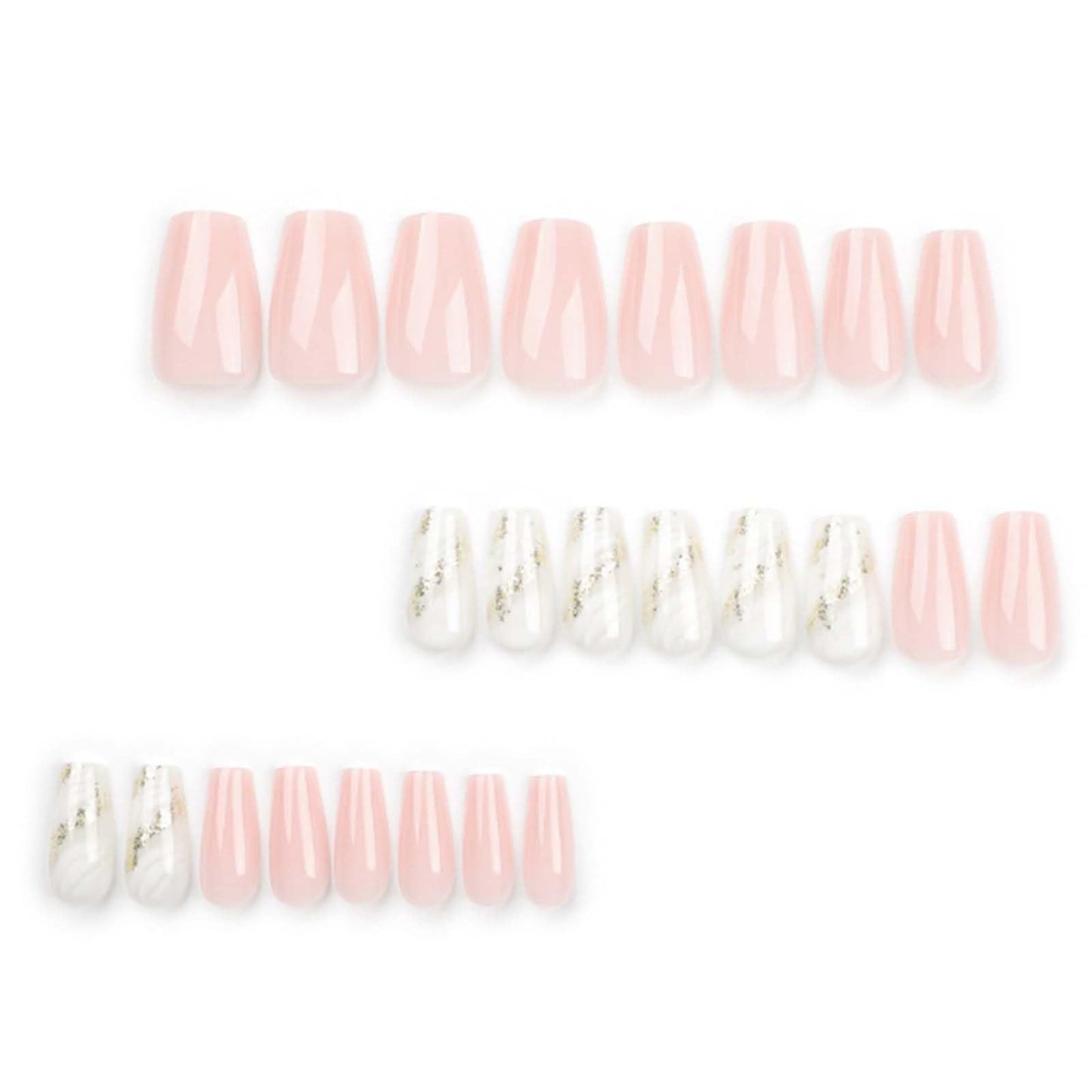 YoYoee Medium Coffin False Nails Full Cover Nails Tips Marble Nails Nude Press on Nails Gradient Fake Nails for Women and Girls 24PCS