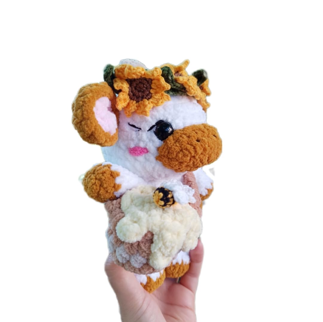 Handmade Sunflower Cow Plush – Soft Crochet Cow Stuffed Animal, Kawaii Plushie, Cuddly Cow Toy, Nursery Decor & Unique Handmade Gift