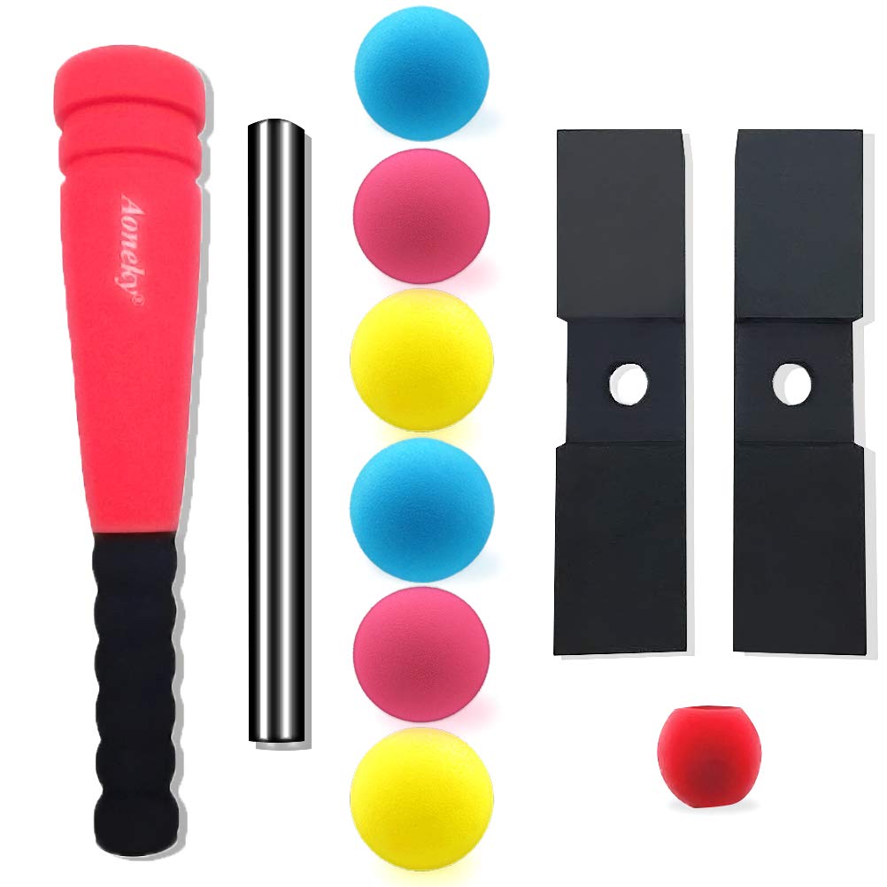 Aoneky Foam Tball Set for Toddlers 1-3 Years - First Baseball Toy with Soft Foam Bat & Balls, Stable Tee & Carry Bag, Indoor Outdoor Gift for Kids (Red)