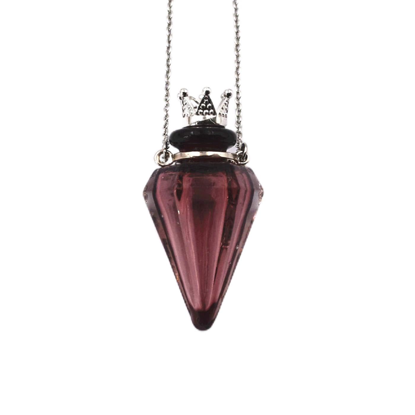 Colored glass Pendant Necklace Aromatherapy Perfume bottle necklace 50cm Stainless steel chain (Grape purple)