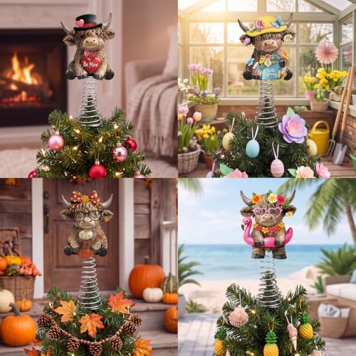 Gejoy 12 Pcs Interchangeable Seasonal Highland Cow Mini Tree Topper