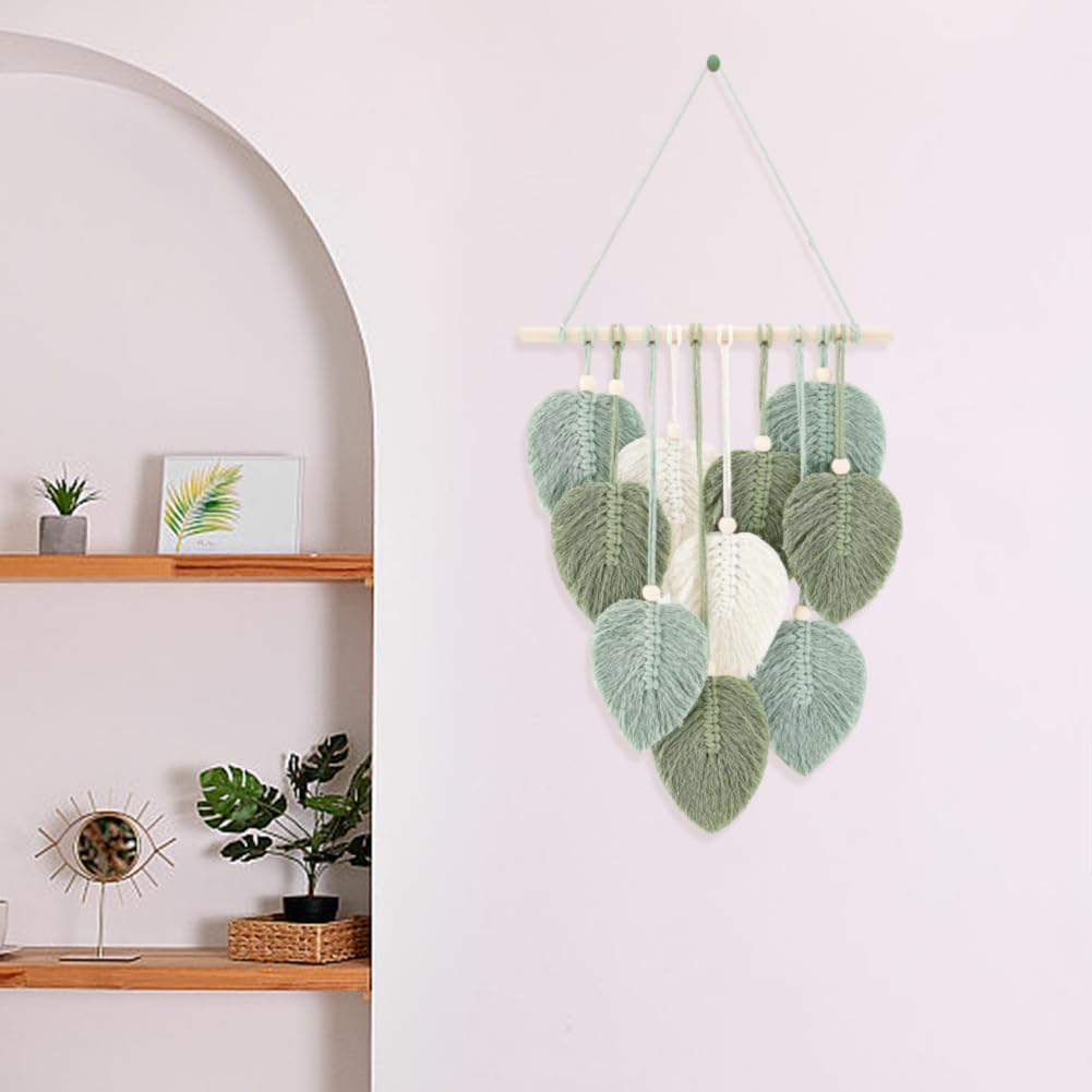 FREEBLOSS DIY Macrame Leaf Wall Hanging Beginners Macrame Kit Leaf Woven Tapestry Feather Wall Hanging DIY Macrame Kit for Adults Birthday Gift