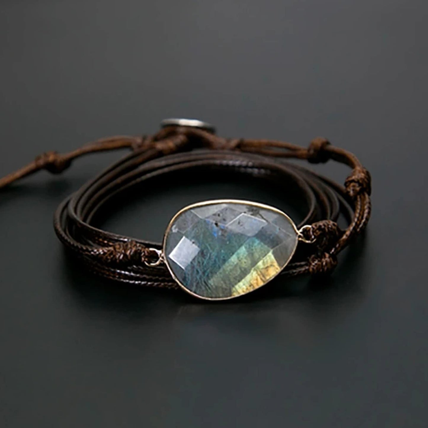 Plumiss Boho Labradorite Stone Rope 5 Wrap Bracelets for Women Men