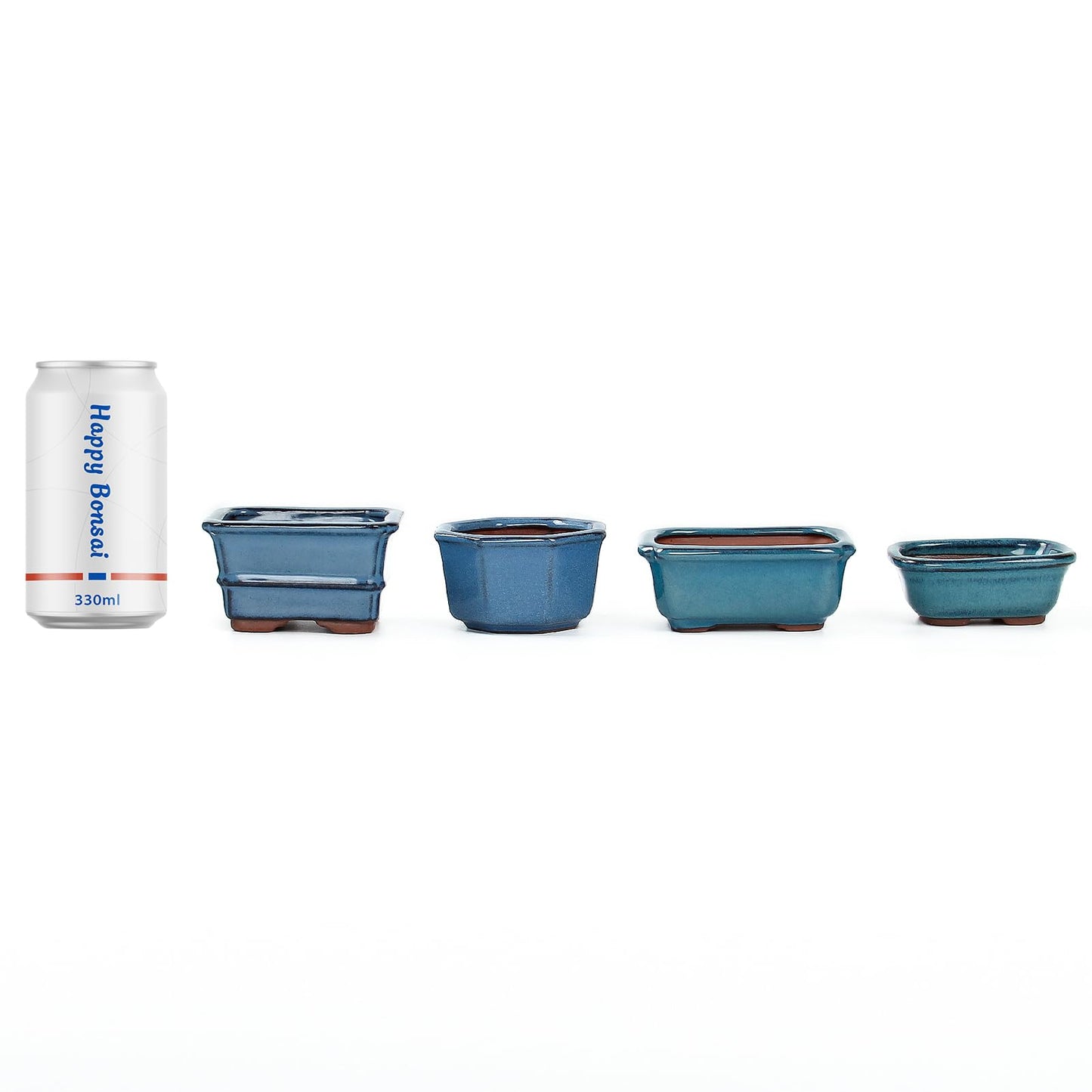 Bonsai Planter Succulent Mini Glazed Pots Value Set of 4, with 4 Soft Mesh Drainage Screens