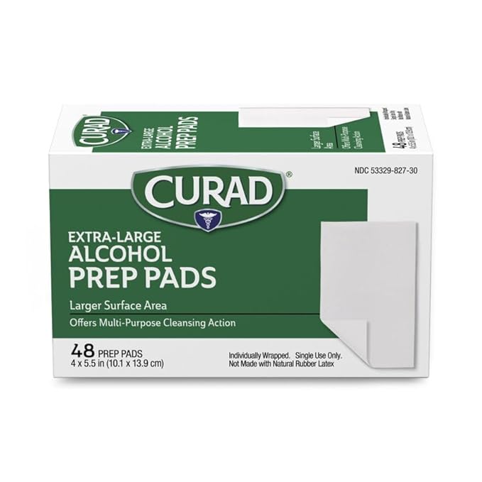 CURAD XL Size 2-Ply Sterile Alcohol Prep Pad, 4" x 5.5", 48/Box, Case of 24