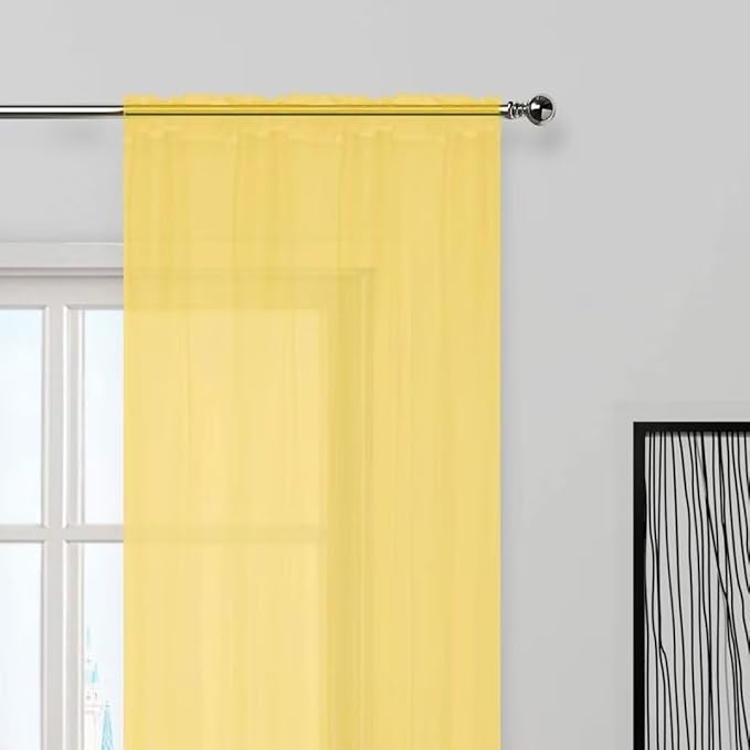 SpaceDresser Yellow Sheer Curtains 4 Panels Rod Pocket Semi-Sheer Curtain 45 Inches Long Light Filtering Voile Window Drapes for Bedroom Living Room Kitchen, Each 52W x 45L