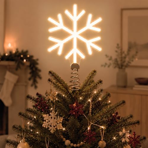 Christmas Snowflake Tree Topper Lighted, USB or Battery Operated, Warm