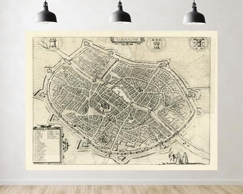 Trykid 12x10ft Vintage Tournai City Map Backdrop Old Antique Classic Retro Historical Photography Background Educational Display Study Party Decoration Tapestry Photo Booth Prop Fabric - size: 12x10ft