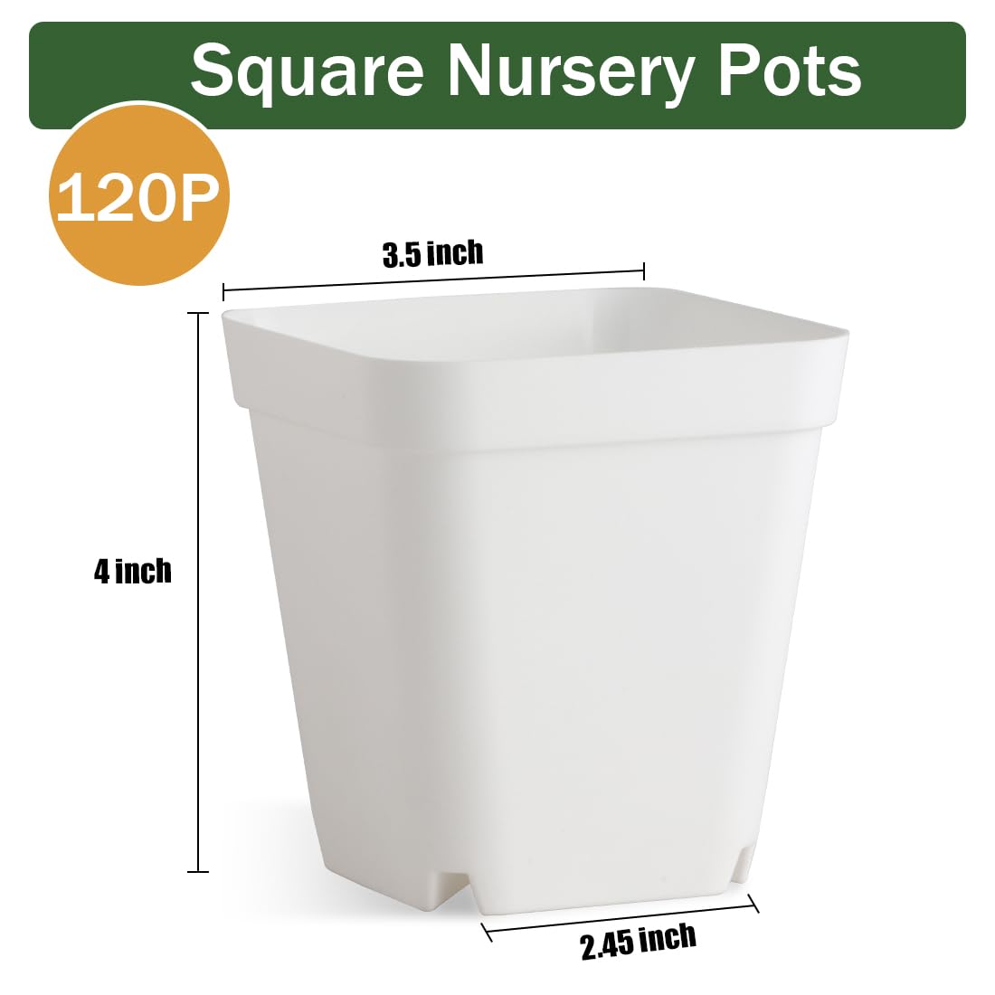 120 Pcs Nursery Pots 3.5 Inch, Plastic Seed Starting Pot with Drainage Holes, Small Sturdy Seedling pots for Planting, Cuttings (White)