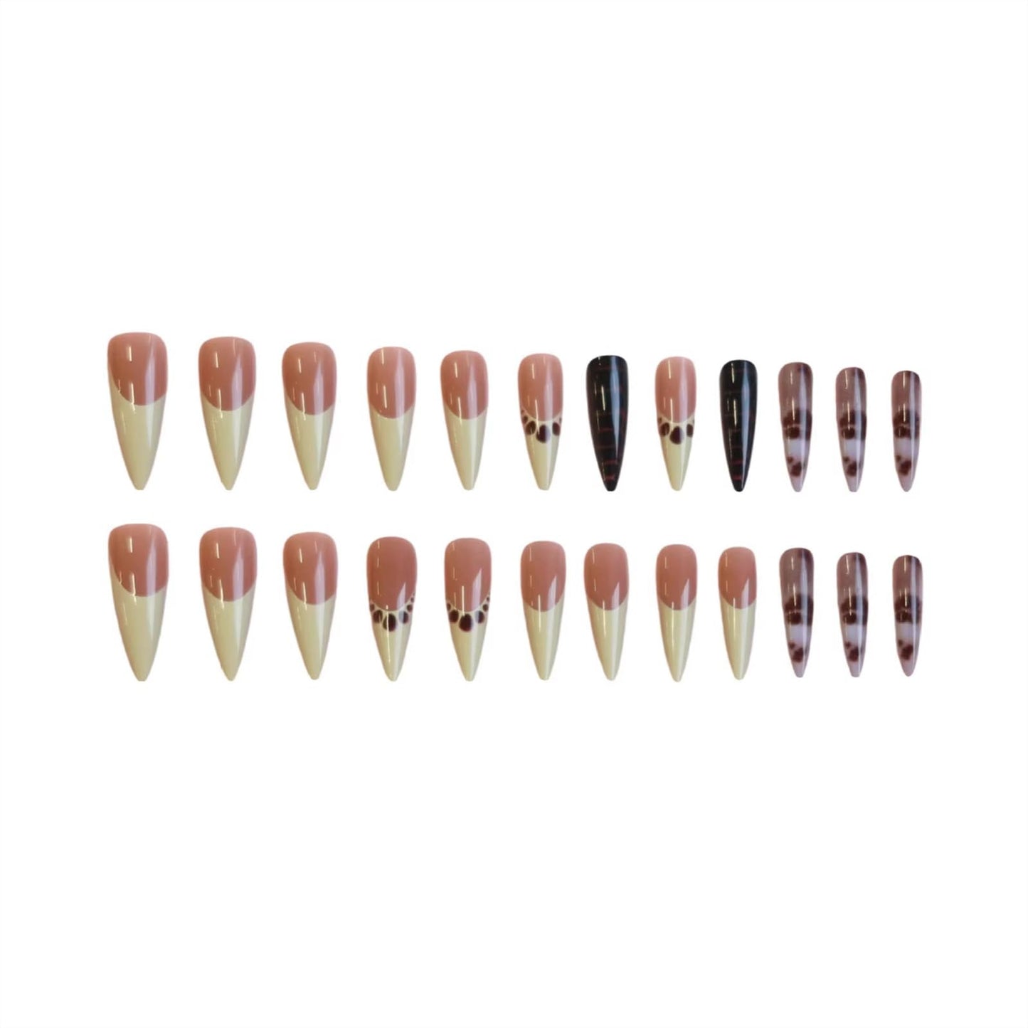 SINHOT Stiletto Press on Nails - Long Fake Nails, Glossy Finish, Crocodile Print & Yellow French Tip, Reusable Artificial False Nail Art - 24 Pcs Nail Kit with Glue