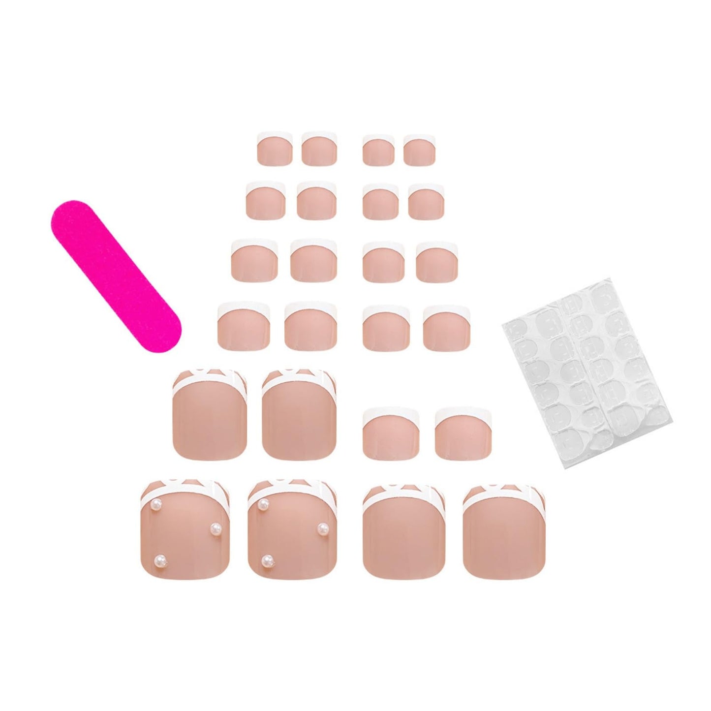 Puyokinm White French-Pearl Short Square Full Cover Acrylic Glossy False Toenails 24 Pcs