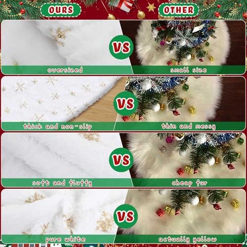 Libima 84 Inches Large Christmas Tree Skirt Faux Fur Xmas Tree Skirt White Plush Velvet with Gold Sequins Snowflakes for Xmas Decorations Merry Christmas Party Winter Home Holiday Ornaments