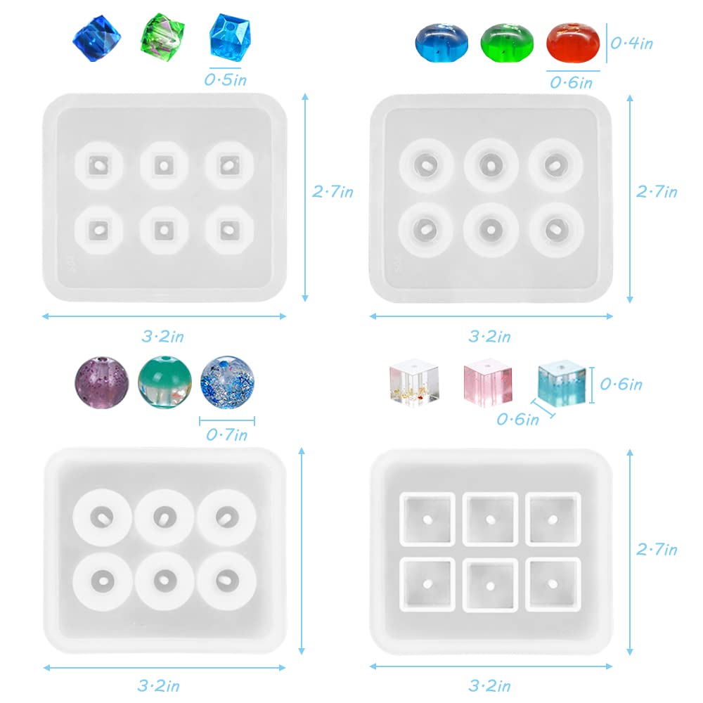 Six Pcs Resin Bead Mold, Jiale Eggs Ball Silicone Moulds and Square Shapes Mold Pendant Casting Molds for Gems Bead, Crystals and DIY Jewelry Making