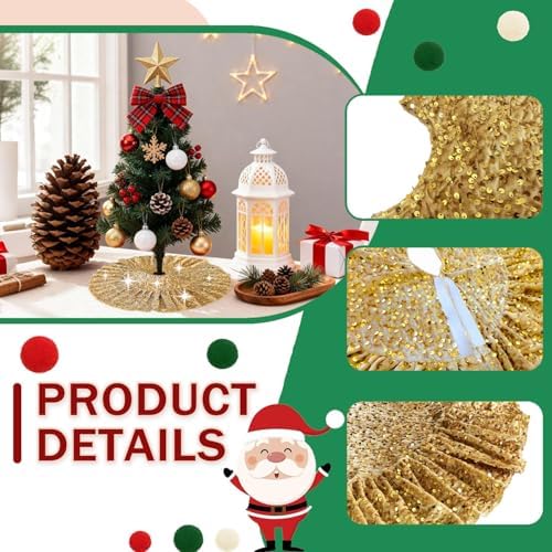 Gold Christmas Tree Skirt Mini 24 in Velvet Ruffled Tree Skirt