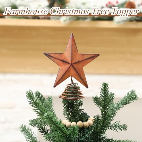 Gejoy Mini Metal Rust Christmas Rustic Tree Topper Rural Vintage Natural Star 5 Inch Miniature Star Tree Topper for Christmas Home Decor Winter Holiday