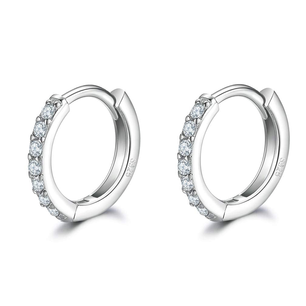 Sterling Silver Small Hoop Earrings Tiny Cartilage Earring Cubic Zirconia Cuff Huggie Earrings Mini Hoops Earrings Piercing for Women 3 Pairs 8mm