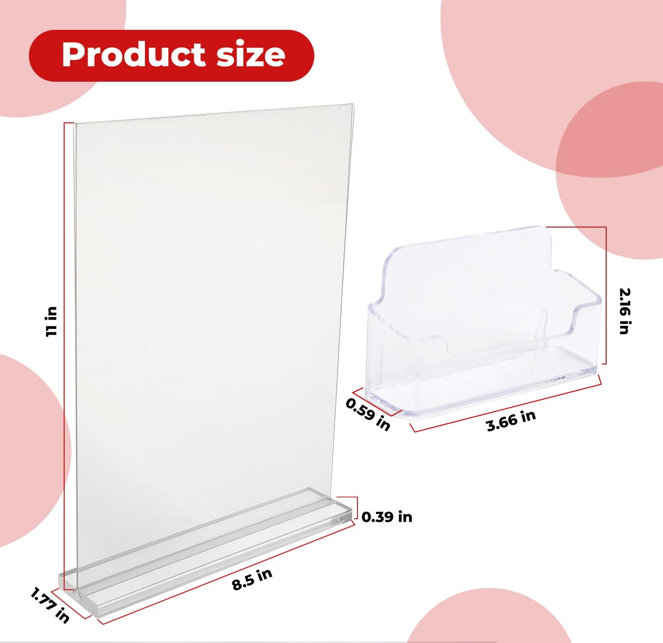 8.5x11 Acrylic Sign Holder with 2 Business Card Holder, 3 Pack Double Sided Clear Display Stand, Flyer Holder 8.5 x 11, Table Top Paper Holder, Vertical Menu Flyer Stand, Plastic Frame for Restaurants