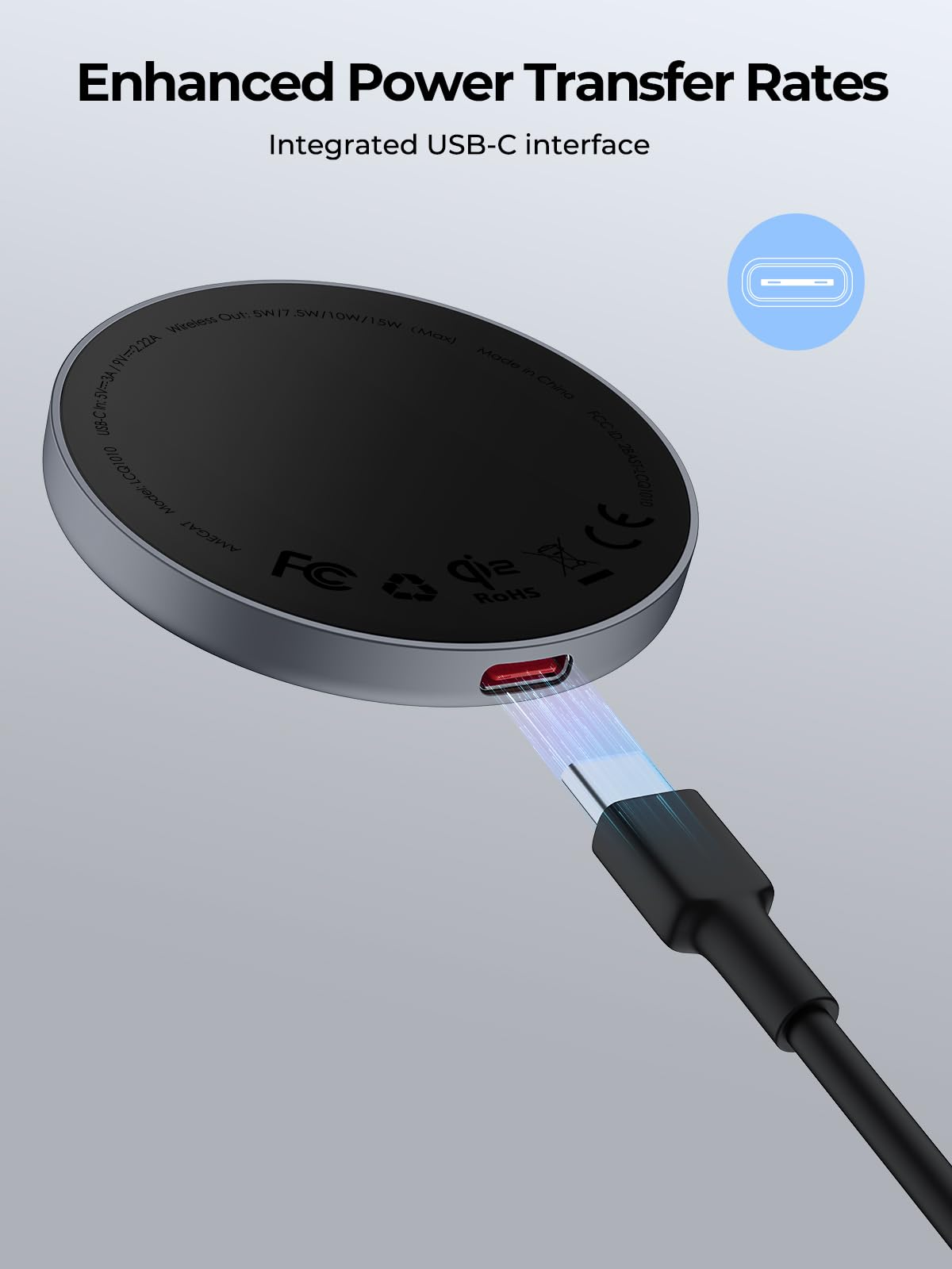 AMEGAT Wireless Charging Pad, MagFusion Aura 15W Fast Charging Qi2 Certified Magnetic Wireless Charger Compatible with MagSafe for iPhone17/16/15/14/13/12 Series