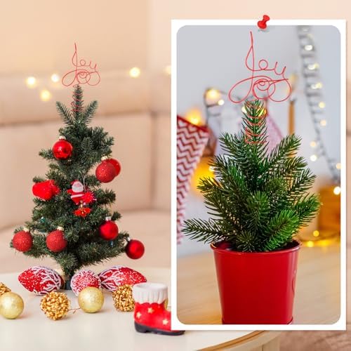 Yinkin 1 Pc Red Metal Tree Topper Joy for Mini Tabletop Christmas Trees