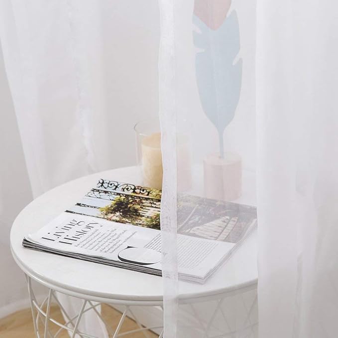 MIULEE Short White Sheer Curtains 45 Inches Long, Light Filtering Voile Drapes with Rod Pocket for Bathroom Windows, Small Window Treatments, 2 Panels Set