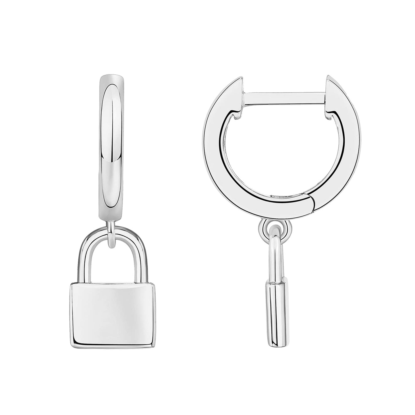 PAVOI Rhodium Plated 925 Sterling Silver Post Dangle Huggie Hoop Earrings For Women - Trendy Love Lock Hoop Earrings - Small Hinged Huggies