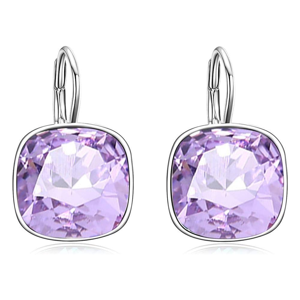 AOBOCO Sterling Silver Leverback Earrings, Purple, 0.90 in x 0.55 in, 3.2 g
