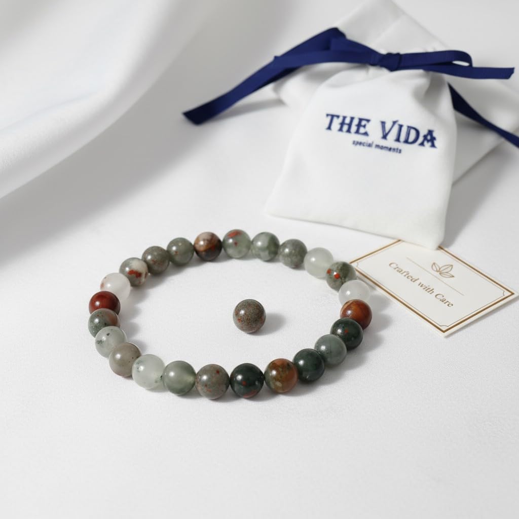 The Vida Handmade AAA+ Quality Crystal Stretch Elastic Bracelet - Nature Gemstone - Jewelry Gift - Holiday Gift - For Women & Men (Bloodstone)