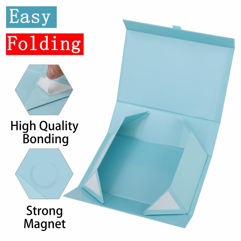 PLINJOY Large Gift Box 13.5x11.8x4.7 Inches, Blue Gift Boxes for Presents with Magnetic Closure Lid, Luxury Gift Box Rectangle Collapsible Boxes for Gift Packaging