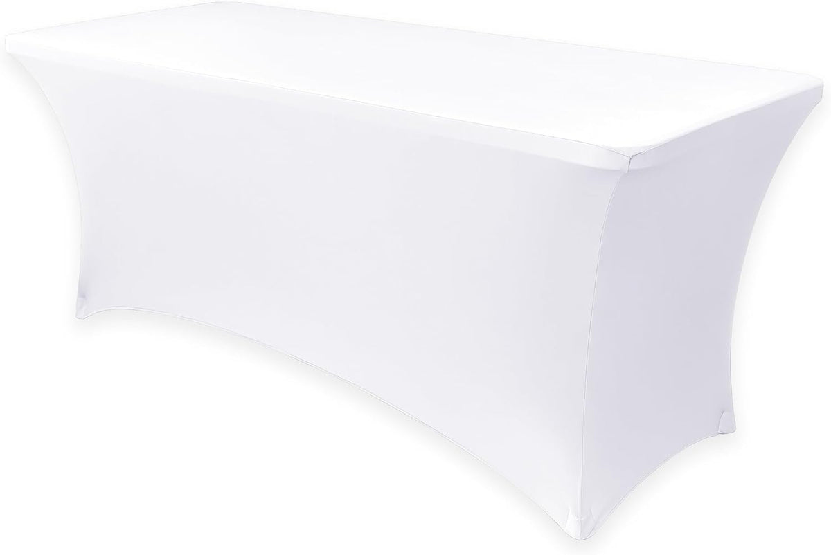 Obstal Spandex Table Cover 6ft Fitted Tablecloth Rectangular - Stretch Rectangle Folding Table Cloth for Birthday Party Wedding Banquet, White, 72L x 30W Inch