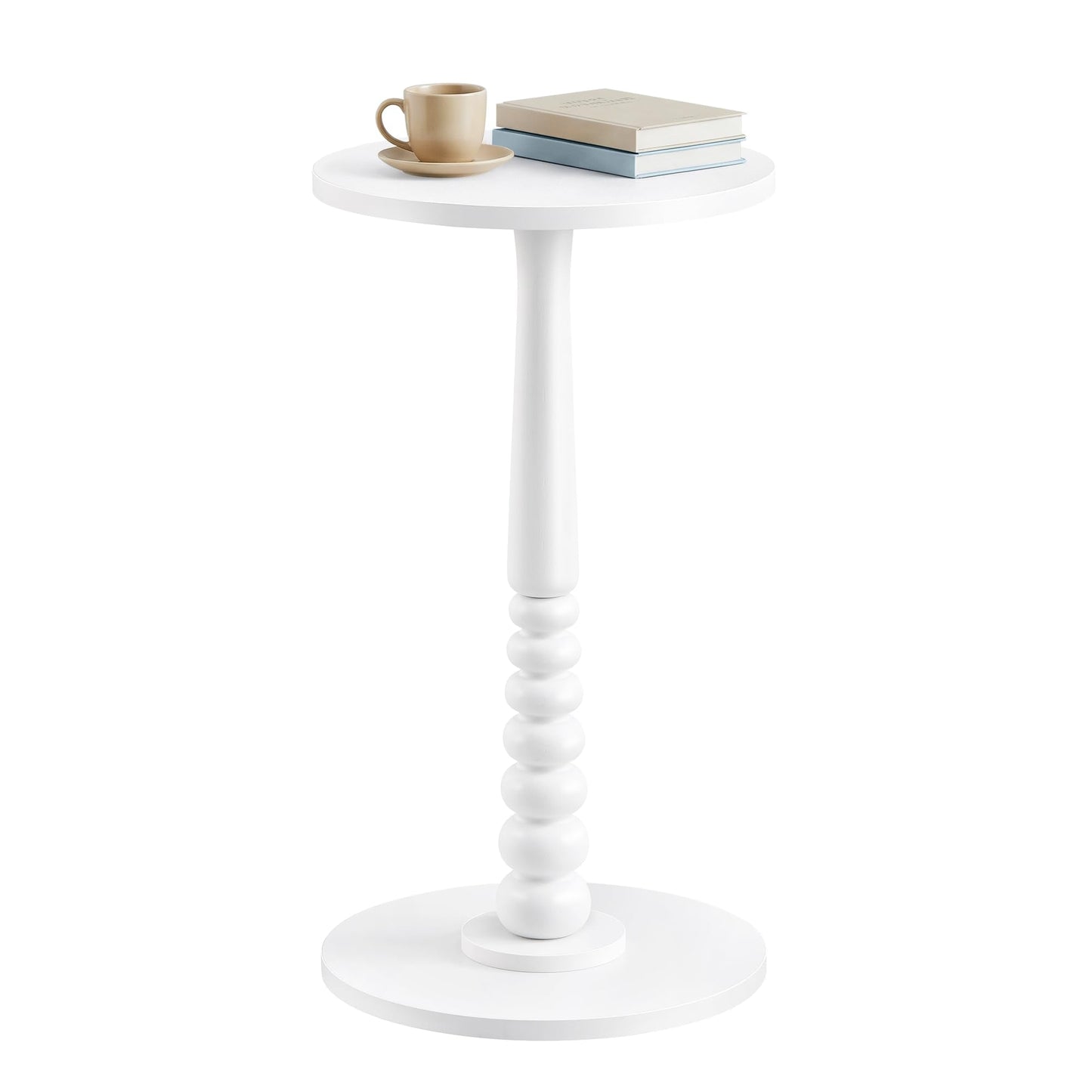 VASAGLE MARIEL Collection - Round Side Table, Small Drink End Table for Small Spaces, Accent Nightstand, Solid Wood Leg, Mid-Century Modern, for Living Room Bedroom, Cloud White ULET293WB02S