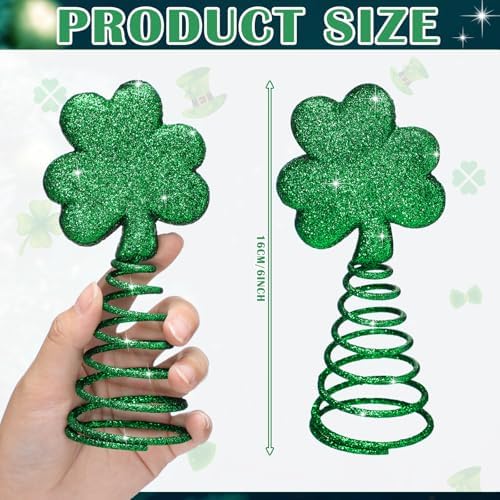 St. Patrick Day Mini Tree Topper 6 Inch Miniature Irish Shamrock Miniature Christmas Tree Topper, Irish Green Decoration for Holiday Party Decor Fancy