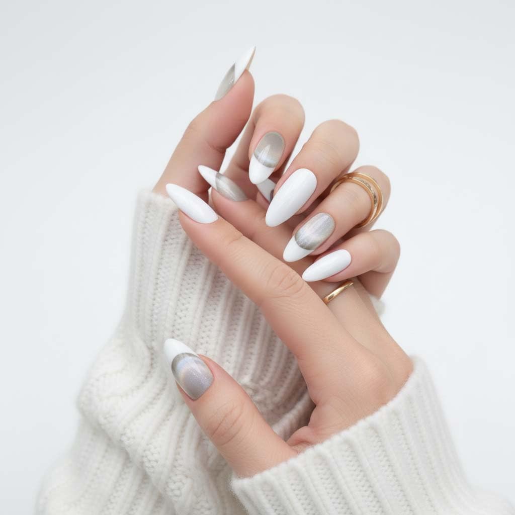 Handmade Press On Nails Almond Tip Color White Reusable Stick On Fake Nails Luxury Elegant Sexy Style For Women Gift With Nail Glue L