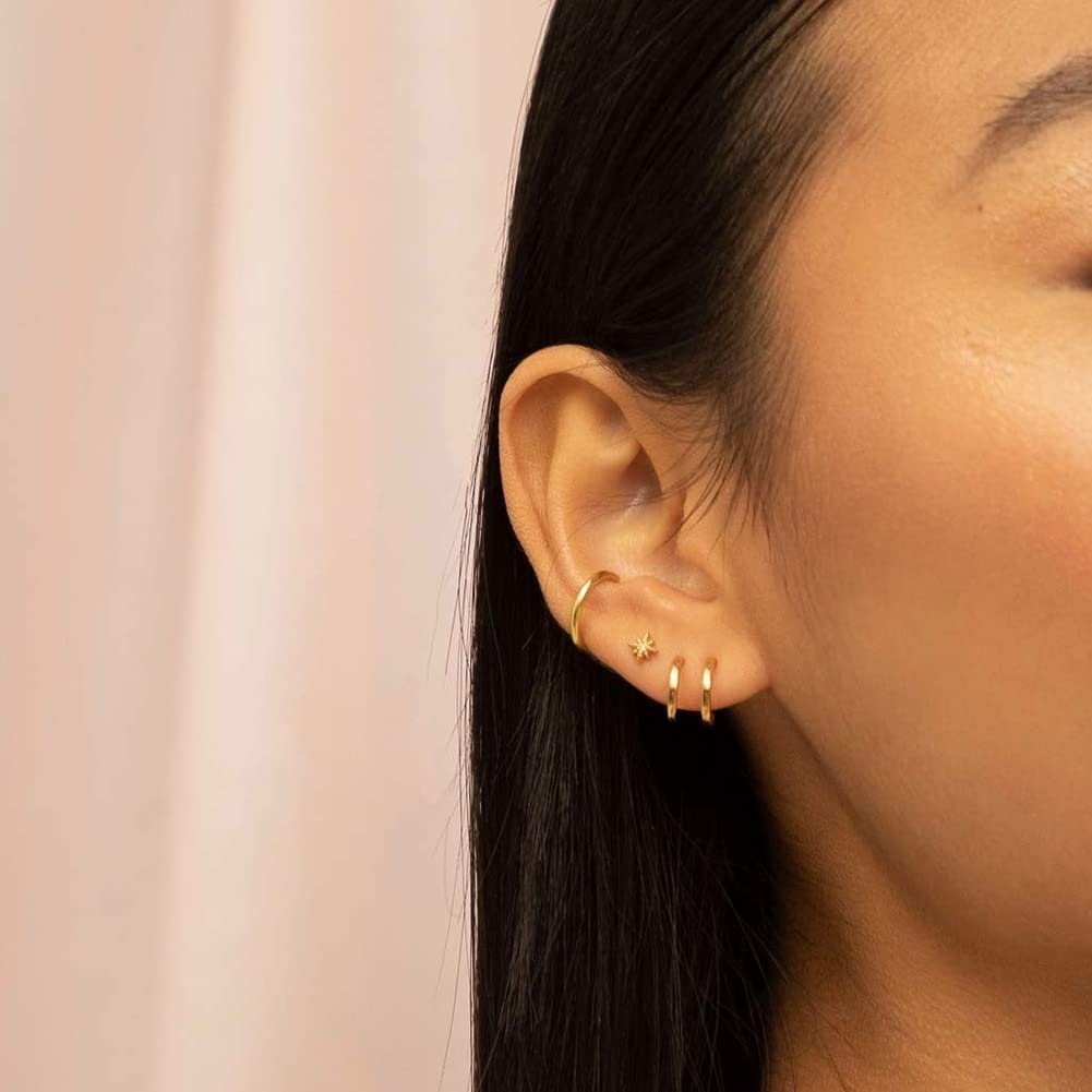 Obidos 14K Gold Plated Double Huggie Hoop Earrings for One Hole | Illusion Stud Earrings for Women