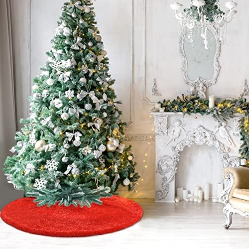 Red Bling Christmas Tree Skirts, 30 inches Luxury Glitter Bright Silk Double Layers Xmas Tree Base Cover Mat for Xmas New Year Home Party Decorations