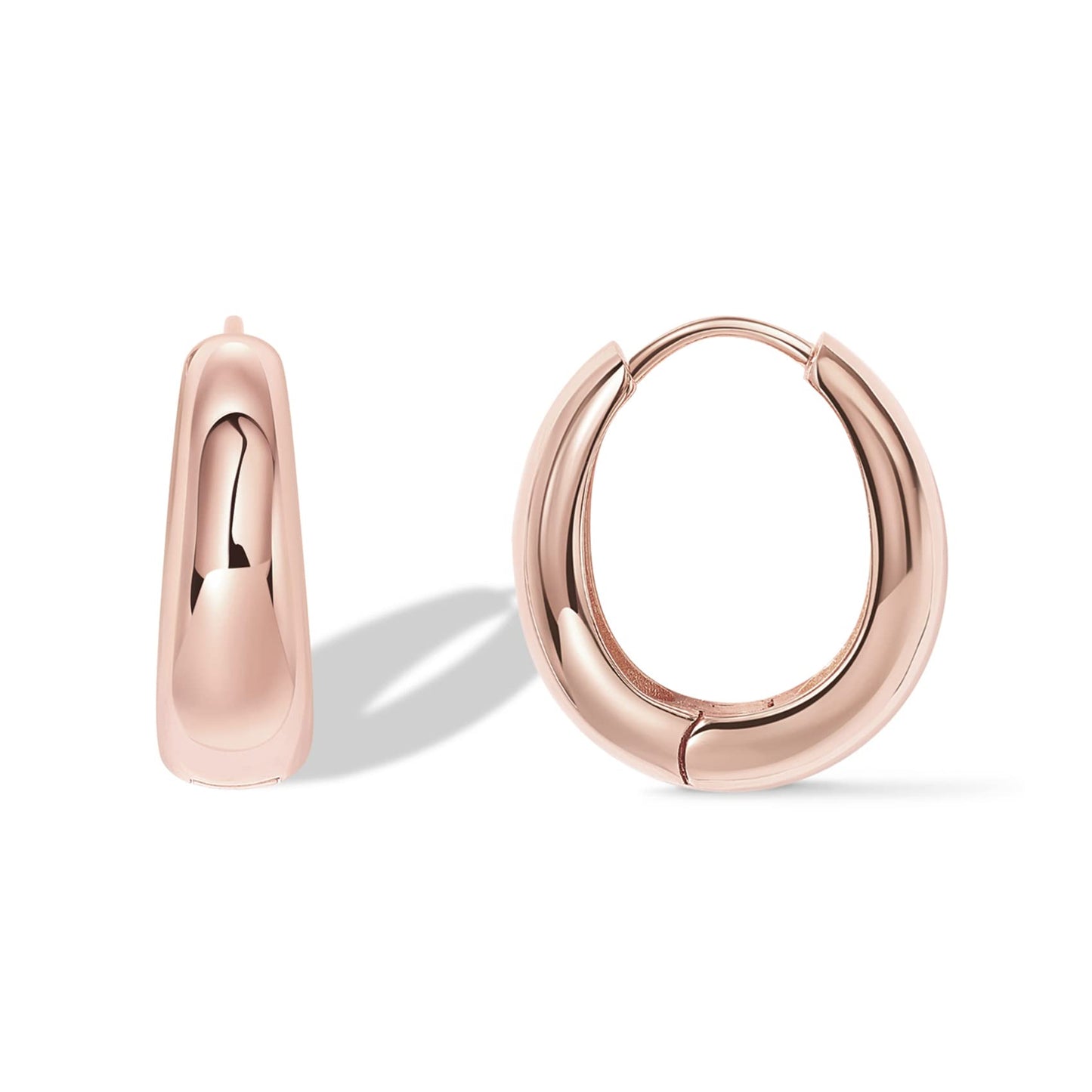 PAVOI 14K Gold Plated 925 Sterling Silver Small Chunky Hoops Earrings - Thick Lightweight Hoop for Women (Rose Gold)