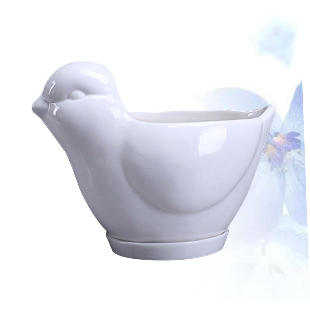 Kisangel Ceramic Flower Pot Succulent Plant Container White Large Bird Shape with Saucer Indoor Desktop Decor for Home Gardening