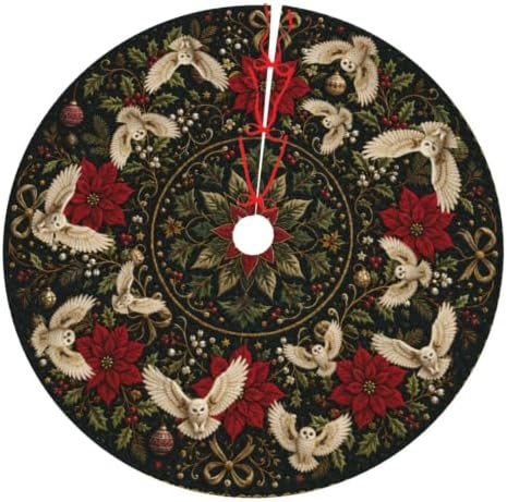 Christmas owl Christmas Tree Skirt Xmas Tree Skirt, Winter Christmas Tree Mat for Home Party Holiday Indoor Outdoor Decorations
