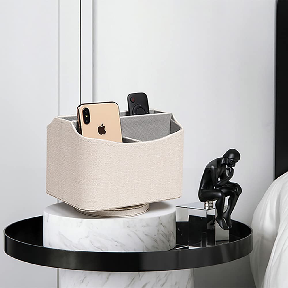 UnionBasic Rotating Desk Organizer, 360 Desk Spinning Caddy, Desktop TV Guide/Mail/Media/Remote Controller Holder Organizer, Beige