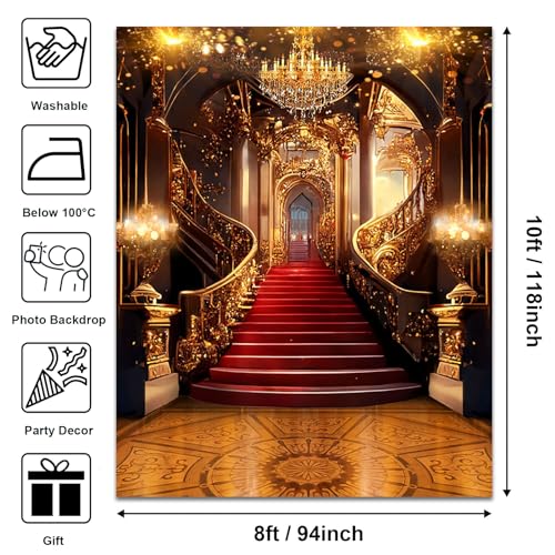 Avezano Luxurious Palace Backdrop Royal Gorgeous Castle Red Carpet Background Wedding Ceremony Night Prom Party Birthday Video Photography Backdrops, 10x12ft - size: 10x12ft