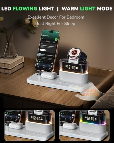 5 in 1 Mag-Safe Wireless Charger with Alarm Clock Night Light for Apple