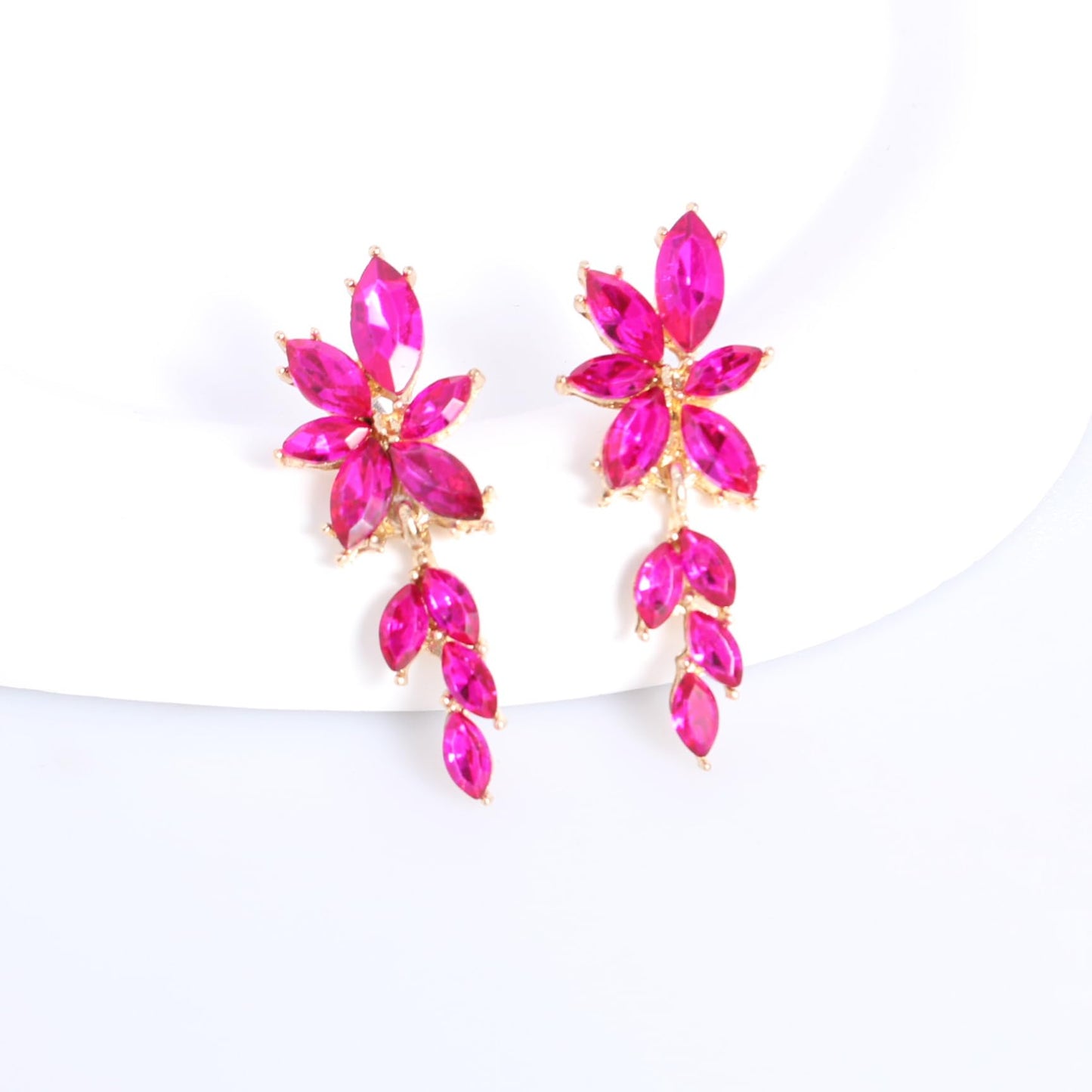 ATIMIGO Elegant Hot Pink Rhinestone Dangle Earrings Cluster Crystal Wedding Bridal Earrings for Brides Bridemaids Formal Prom Statement Drop Earrings for Women